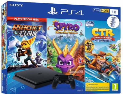 PS4 Slim Noir 1 To - Crash Team Racing + Spyro + Ratchet & Clank