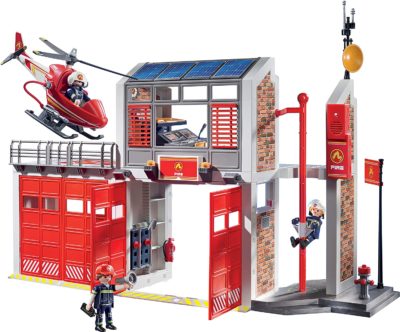 playmobil caserne de pompier avec helicoptere